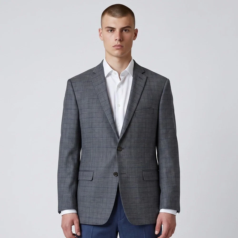Lauren Ralph Lauren Blazer Mens 48R Wool Silk Linen Gray Glen Plaid Sport Coat
